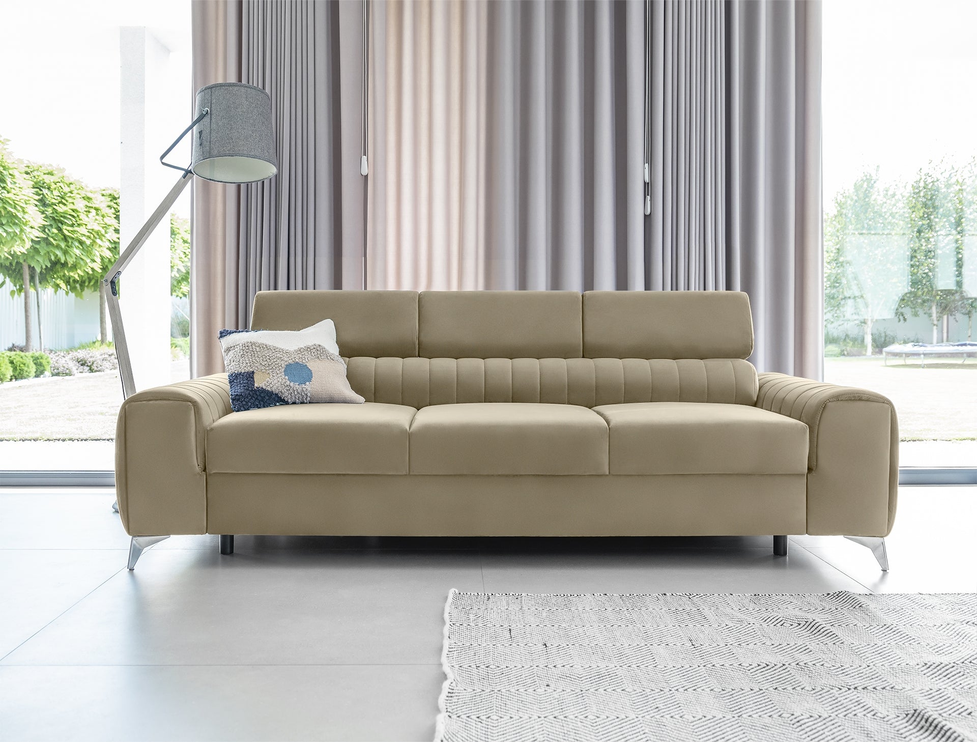 Canapea Extensibila, 3 Locuri, Tetiere Reglabile, tapitata cu stofa, Laurette, l261xA97xH75-105 cm (3)