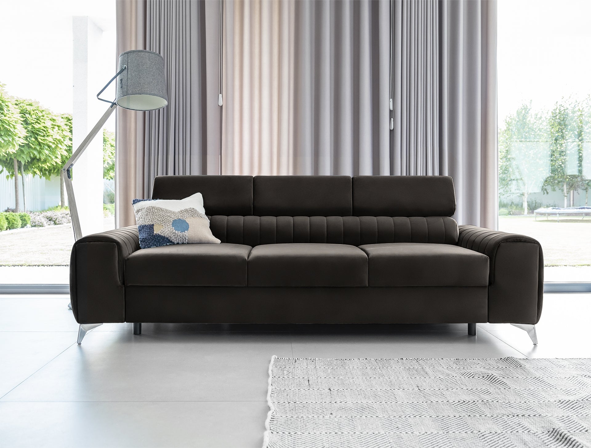 Canapea Extensibila, 3 Locuri, Tetiere Reglabile, tapitata cu stofa, Laurette, l261xA97xH75-105 cm (4)