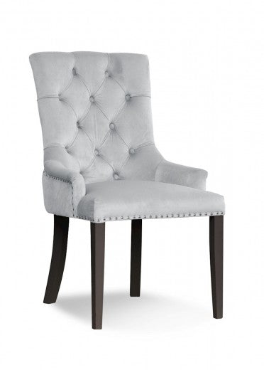 Chaise rembourrée avec tissu et pieds en bois Velours August Argent / Noir, l59xA70xH96 cm