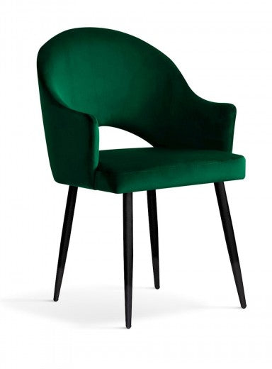 Chaise rembourrée avec tissu et pieds en métal Goda Velours Vert / Noir, l54xA58xH87 cm
