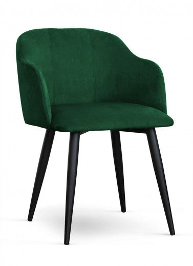 Chaise rembourrée en tissu, avec pieds en métal danois Velours Vert / Noir, l56xA60xH80 cm