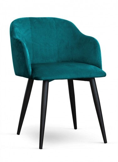 Chaise rembourrée en tissu avec pieds en métal Velours Danois Turquoise / Noir, l56xA60xH80 cm