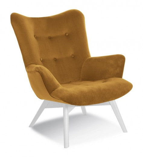 Fauteuil fixe tapissé de tissu, avec pieds en bois Angel Honey / Blanc, l79xA91xH93 cm