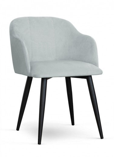 Chaise rembourrée en tissu, avec pieds en métal Velours Danois Argent / Noir, l56xA60xH80 cm
