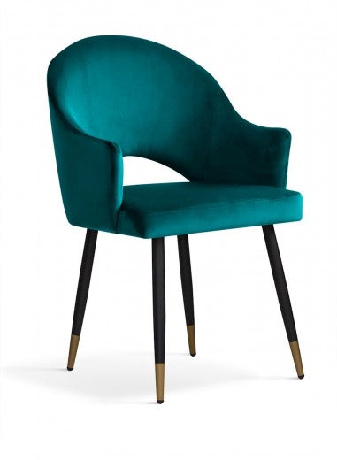 Chaise rembourrée tissu et pieds métal Goda Velours Turquoise / Noir / Or, l54xA58xH87 cm