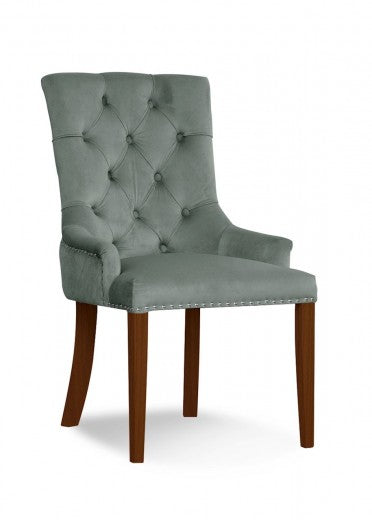 Chaise rembourrée avec tissu et pieds en bois Velours August Gris / Noyer, l59xA70xH96 cm