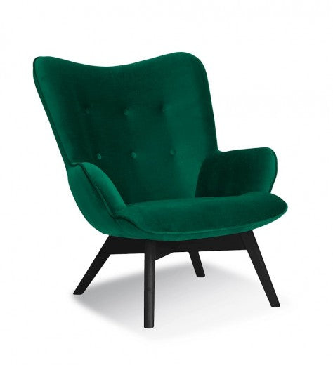 Fauteuil fixe tapissé de tissu, avec pieds en bois Chérubin Vert / Noir, l79xA91xH93 cm