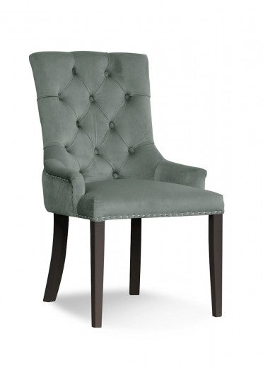 Chaise rembourrée avec tissu et pieds en bois Velours August Gris / Noir, l59xA70xH96 cm