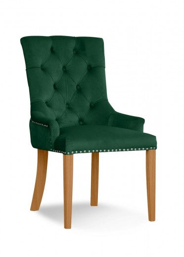 Chaise rembourrée avec tissu et pieds en bois Velours August Vert / Chêne, l59xA70xH96 cm