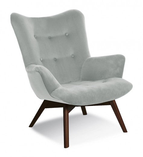 Fauteuil fixe rembourré en tissu, avec pieds en bois Angel Light Gris / Noyer, l79xA91xH93 cm