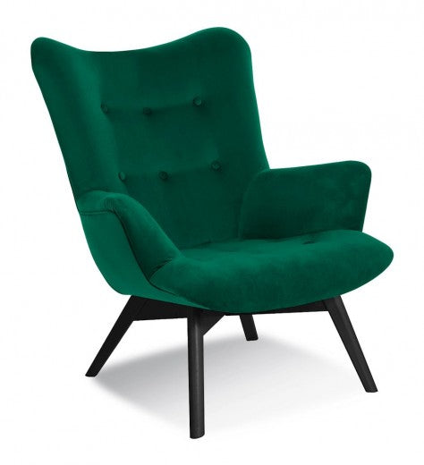 Fauteuil fixe tapissé de tissu, avec pieds en bois Vert Ange / Noir, l79xA91xH93 cm