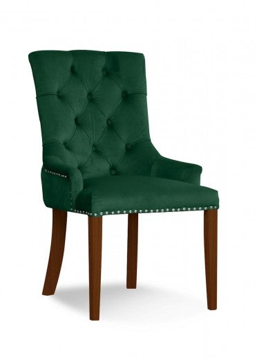 Chaise rembourrée avec tissu et pieds en bois Velours August Vert / Noyer, l59xA70xH96 cm