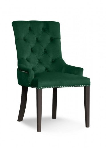 Chaise rembourrée avec tissu et pieds en bois Velours August Vert / Noir, l59xA70xH96 cm