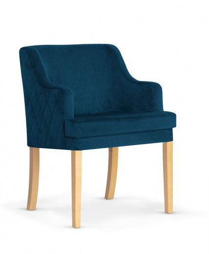 Fauteuil fixe capitonné en tissu, avec pieds en bois Grand Bleu Marine / Chêne, l58xA60xH89 cm