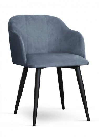Chaise rembourrée en tissu, avec pieds en métal danois Velours Gris / Noir, l56xA60xH80 cm