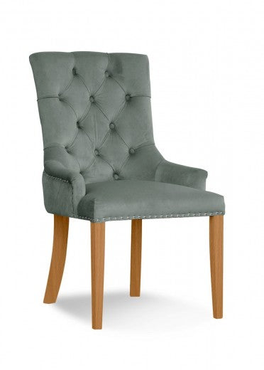 Chaise rembourrée avec tissu et pieds en bois Velours August Gris / Chêne, l59xA70xH96 cm