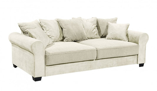 Canapé extensible avec coffre de rangement, capitonné en tissu, 3 places, Aurelis Crème, l247xA115xH95 cm