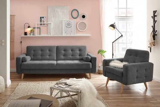 Canapé extensible avec coffre de rangement, capitonné en tissu, 3 places, Ford Gris Dark, l222xA90xH86 cm