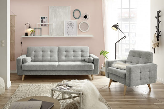 Canapé extensible avec coffre de rangement, recouvert de tissu, 3 places Gris Ford, l222xA90xH86 cm