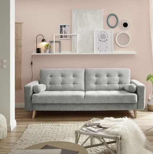 Canapé extensible avec coffre de rangement, recouvert de tissu, 3 places Gris Ford, l222xA90xH86 cm