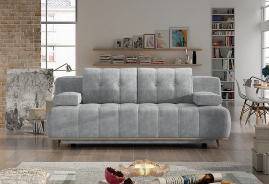 Canapé extensible avec rangement, rembourré en tissu 3 places Honey Gris clair, l206xA102xH87 cm