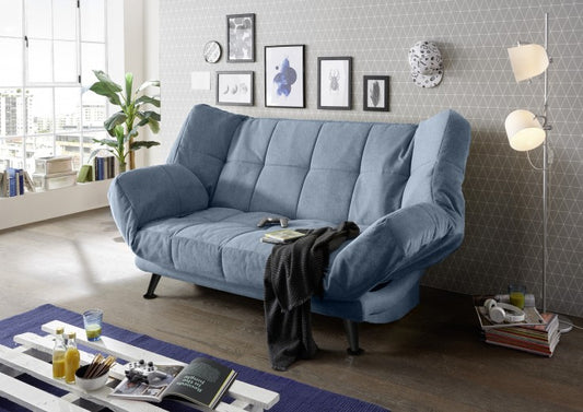 Canapé extensible avec coffre de rangement, tapissé de tissu, 3 places Ikaris 2 Bleu, l208xA98xH102 cm
