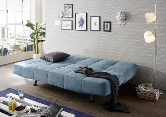 Canapé extensible avec coffre de rangement, tapissé de tissu, 3 places Ikaris 2 Bleu, l208xA98xH102 cm