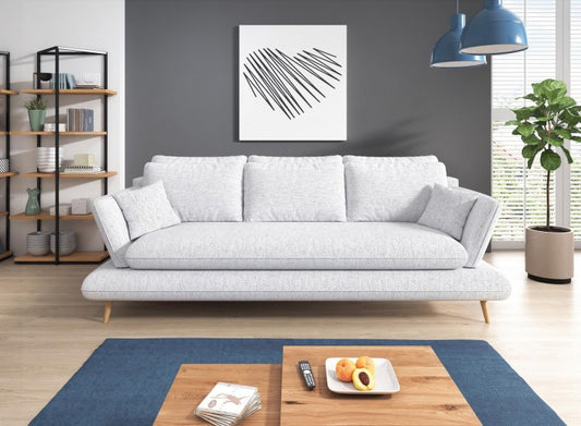 Canapé extensible avec rangement, rembourré en tissu léger Monte Gris Clair 3 places, l242xA110xH75 cm