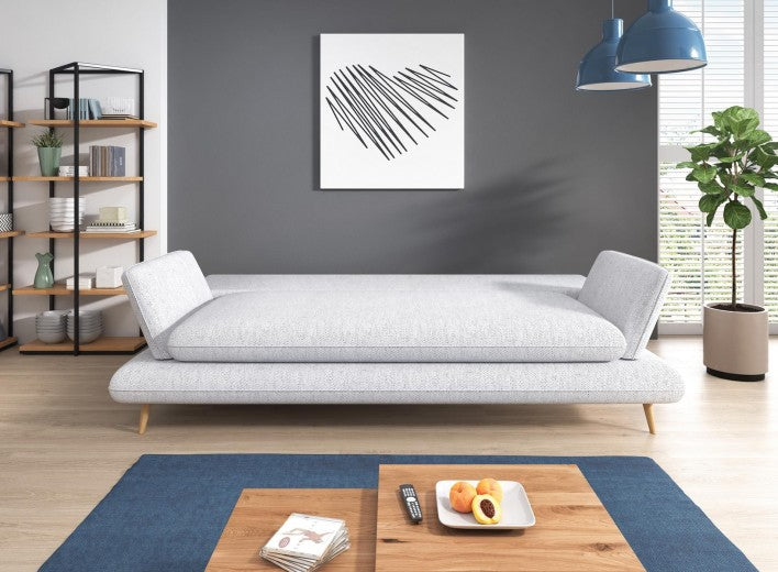 Canapé extensible avec rangement, rembourré en tissu léger Monte Gris Clair 3 places, l242xA110xH75 cm