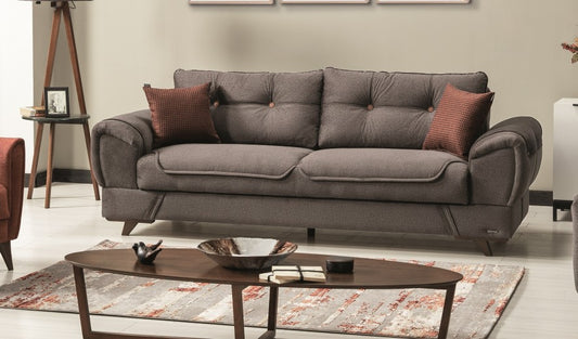 Canapé extensible avec coffre de rangement, rembourré en tissu et cuir écologique, 3 places Marla Gris K1, l254xA96xH85 cm