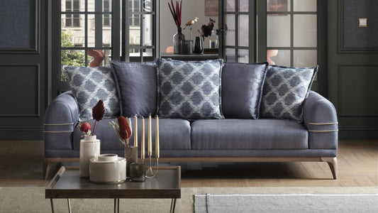 Canapé-lit rembourré en tissu, 3 places Bella Velvet Bleu marine, l236xA90xH80 cm