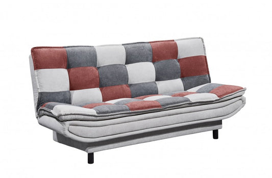 Canapé convertible capitonné en tissu, 3 places Patris Patch Gris / Bordeaux, l188xA89xH90 cm