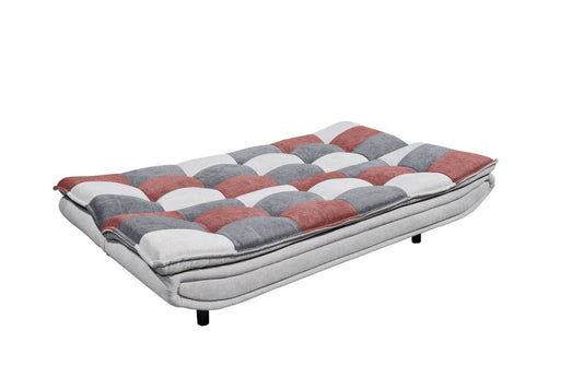 Canapé convertible capitonné en tissu, 3 places Patris Patch Gris / Bordeaux, l188xA89xH90 cm