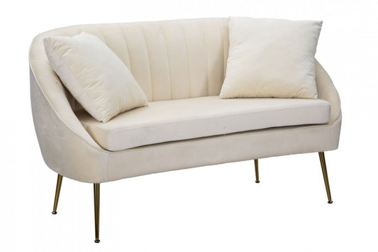 Canapé fixe tapissé de tissu, 2 places Venice Crème / Or, l136xA66xH78 cm