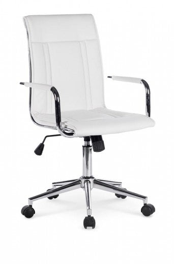 Chaise de bureau ergonomique, tapissée en éco-cuir Porto II Blanc, l53xA57xH97-107 cm