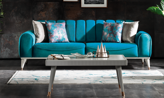 Canapé rembourré avec tissu, 3 places, avec fonction sommeil pour 1 personne Linda Turquoise K1, l228xA100xH83 cm