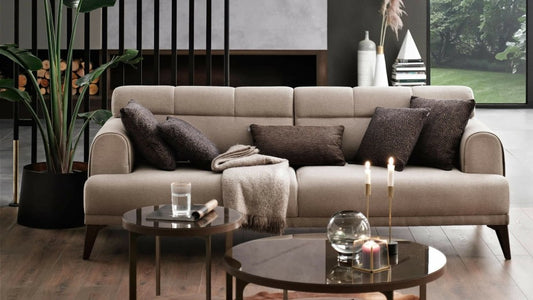 Canapé rembourré avec tissu, 3 places, avec fonction sommeil pour 1 personne Madrid Beige, l231xA102xH80 cm