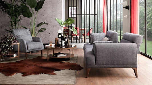 Canapé rembourré en tissu, 3 places, avec fonction sommeil pour 1 personne Madrid Gris, l231xA102xH80 cm