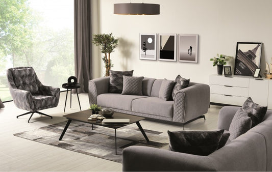 Canapé rembourré en tissu, 3 places, avec fonction sommeil pour 1 personne Platinum Gris K1, l238xA100xH72 cm