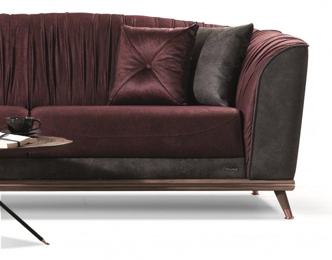 Canapé rembourré avec tissu, 3 places, avec fonction sommeil pour 1 personne Toscana Bourgogne K1, l240xA98xH85 cm