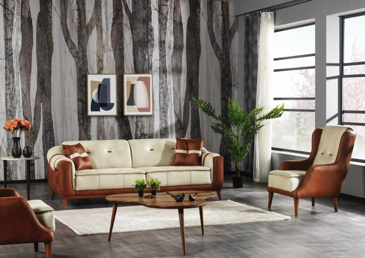 Canapé rembourré en tissu, 3 places, avec fonction sommeil pour 1 personne Screaming Cream / Brun K1, l227xA100xH80 cm