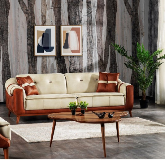 Canapé rembourré en tissu, 3 places, avec fonction sommeil pour 1 personne Screaming Cream / Brun K1, l227xA100xH80 cm
