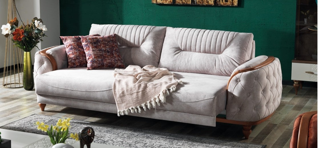 Canapé rembourré en tissu, 3 places, avec fonction sommeil pour 1 personne Zenit Gris K1, l248xA96xH85 cm