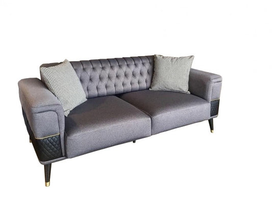 Canapé rembourré en tissu et éco-cuir, 2 places, avec fonction sommeil pour 1 personne Diamond Gris foncé / Noir, l192xP92xH78 cm