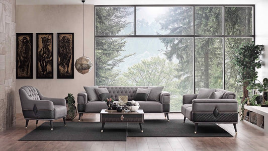 Canapé rembourré en tissu et éco-cuir, 2 places, avec fonction sommeil pour 1 personne Diamond Gris foncé / Noir, l192xP92xH78 cm