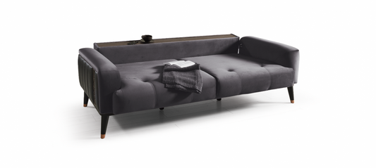 Canapé rembourré en tissu et cuir écologique, 3 places, avec fonction sommeil pour 1 personne Wella Vert K1, l217xA98xH76 cm