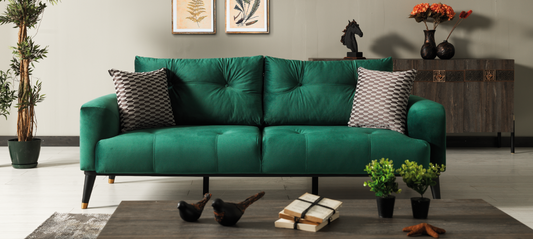 Canapé rembourré en tissu et cuir écologique, 3 places, avec fonction sommeil pour 1 personne Wella Vert K1, l217xA98xH76 cm