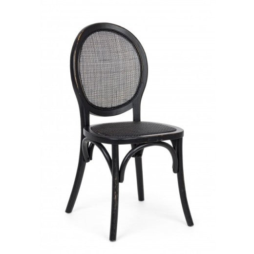 Chaise en bois d'orme, assise en rotin naturel Globo Noir, l45xA53xH93 cm