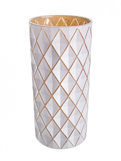 Vase décoratif en verre, Bohem Diamonds Blanc, Ø14xH30,5 cm