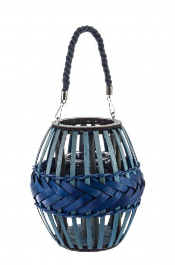 Lanterne décorative en bois bleu bleuté, Ø22xH26 cm